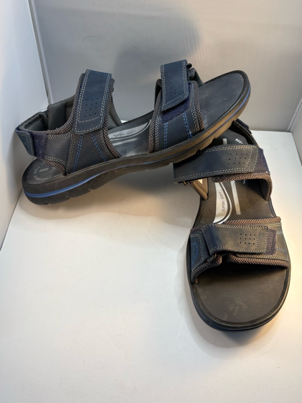 Rockport XCS Men's Sport Sandals Sz 12 Navy Leather Hook & Loop Stitching Accent